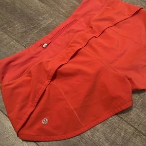 Lululemon size:6 speed up low rise shorts  color: carnation red